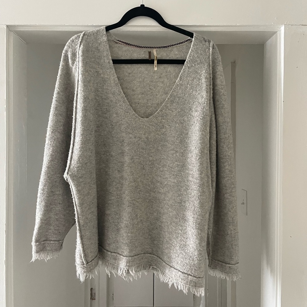 Free People V-Neck Fringe Sweater